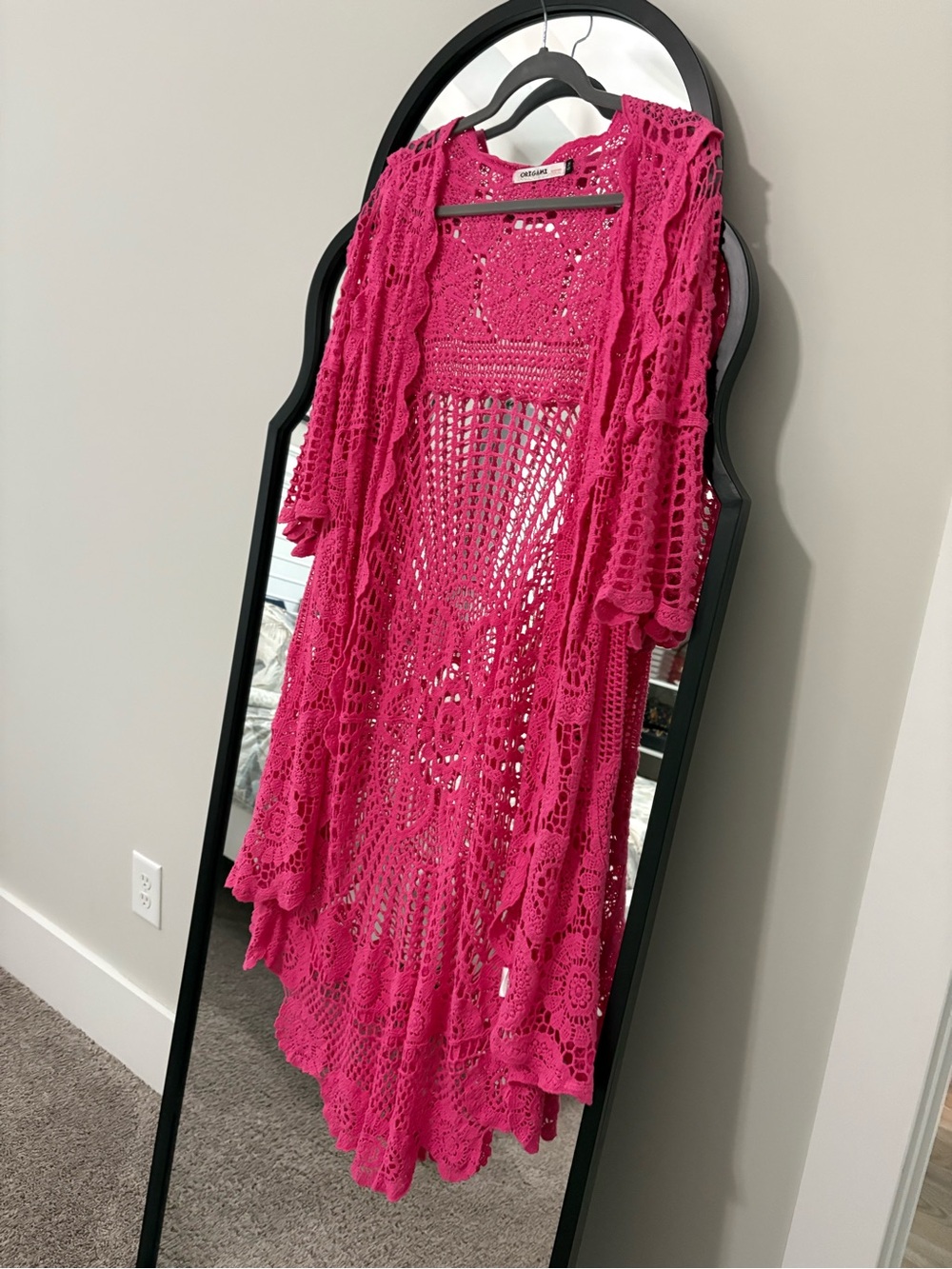 Women  Crochet Cover-Up Dress - Hot Pink